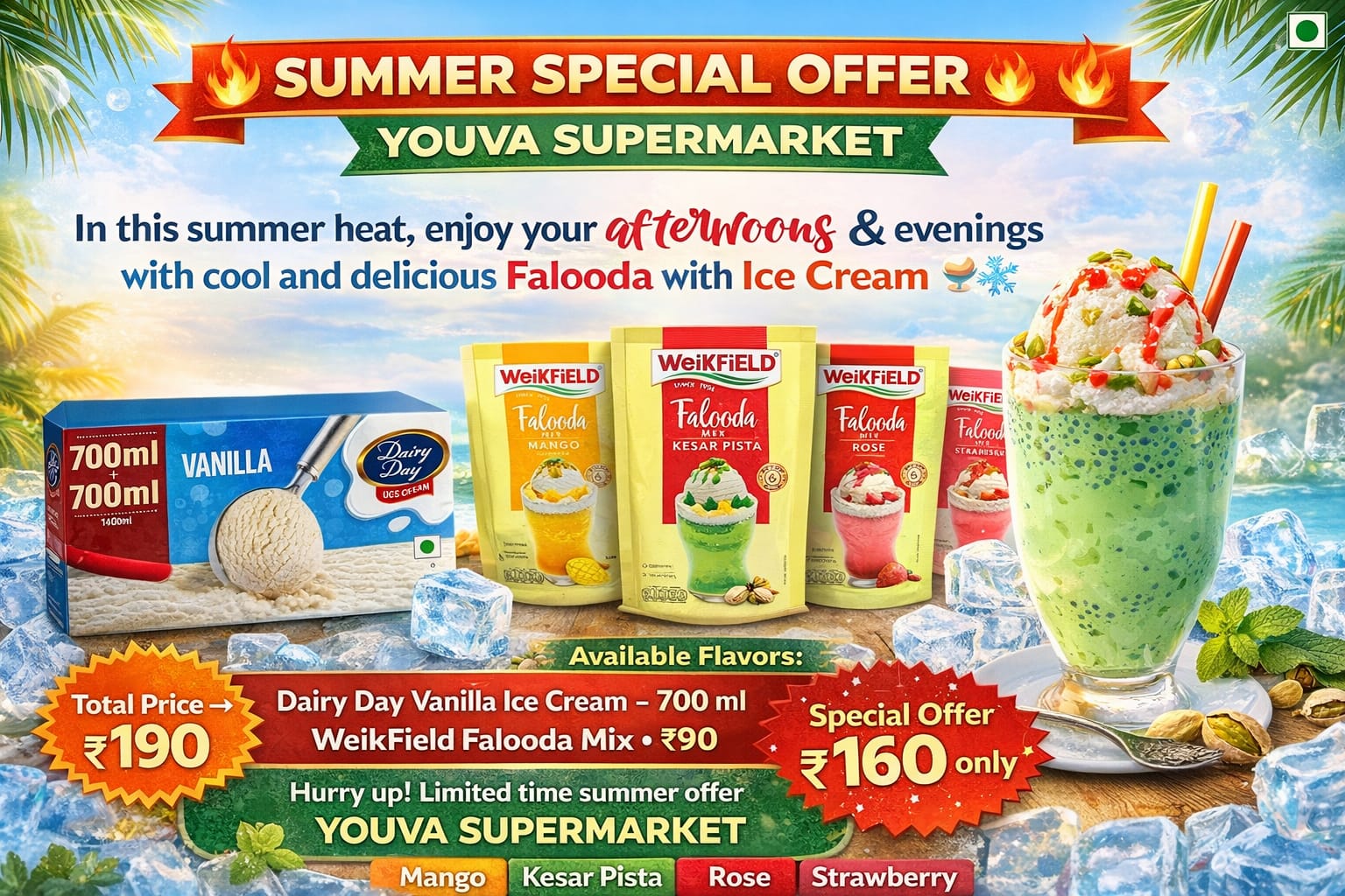 Vannila Ice Cream 700ml + weikfield Falooda